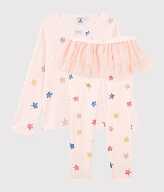 Verkleedpyjama danseres voor meisjes van ribtricot roze FLEUR/wit MULTICO
