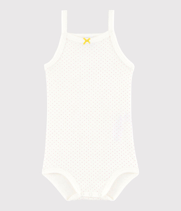 Body &agrave; bretelles b&eacute;b&eacute; fille blanc/rose