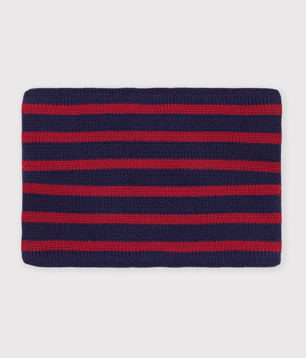 Gebreide gestreepte colsjaal met fleecevoering voor kinderen blauw/rood