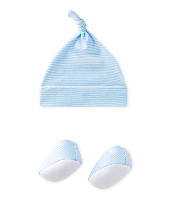 Ensemble bonnet de naissance + chaussons bébé bleu FRAICHEUR/blanc ECUME