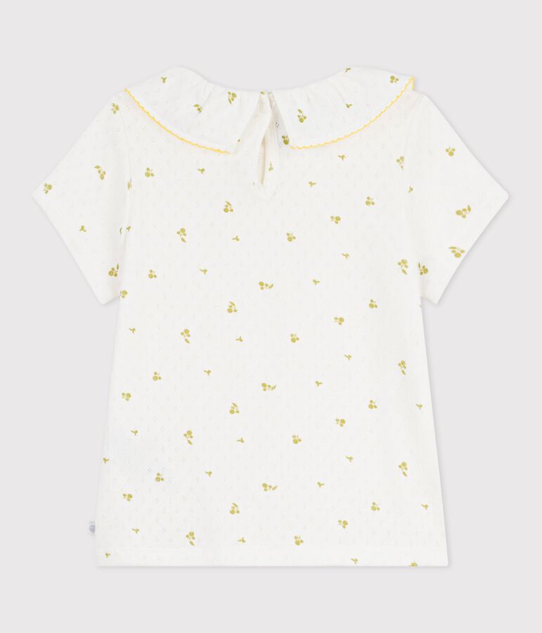 Tee-shirt enfant manches courtes en coton imprim&eacute; fleurs vert/vert