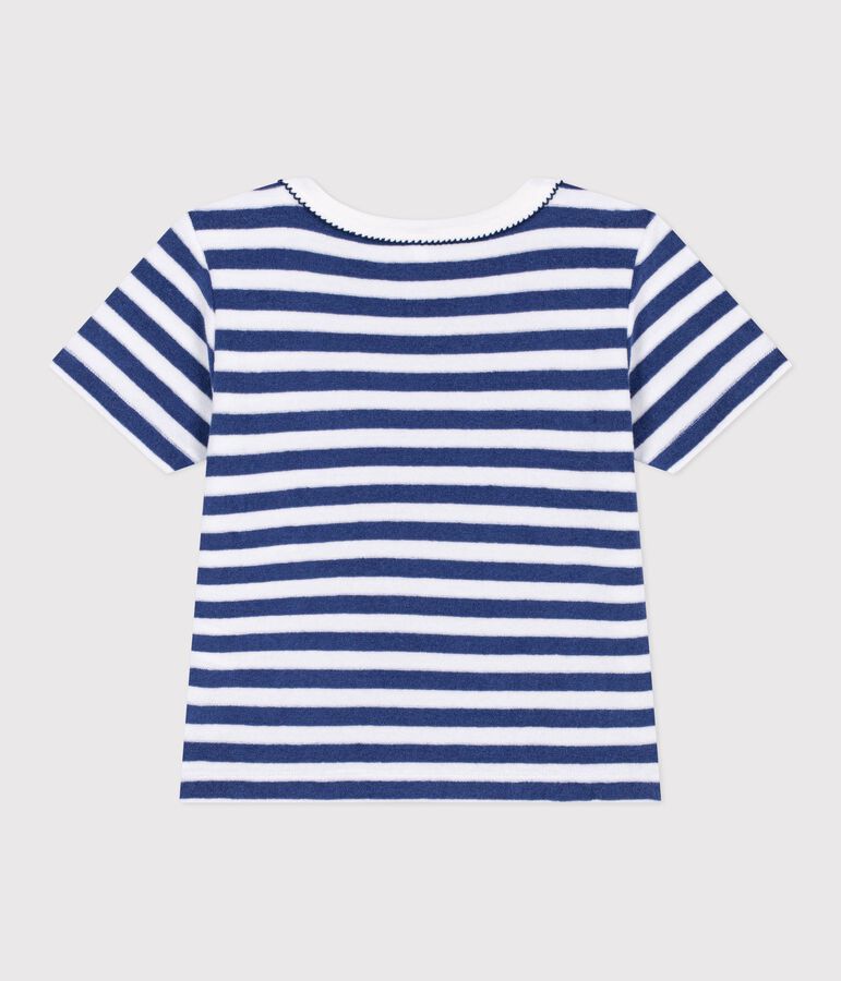 Katoenen kinder-T-shirt met korte mouw en streepjes blauw/wit