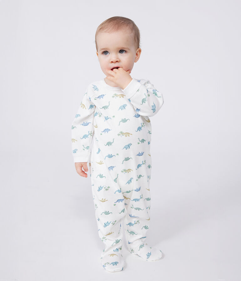 Katoenen babypyjama met dinosaurusprint wit/multicouleur