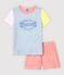 Pyjacourt milleraies colorés petite fille en coton bleu JASMIN/blanc MULTICO