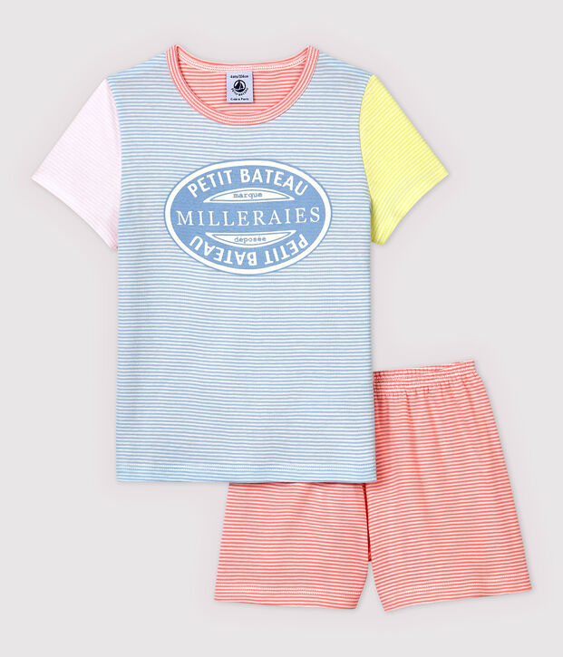 Pyjacourt milleraies color&eacute;s petite fille en coton bleu/multicouleur