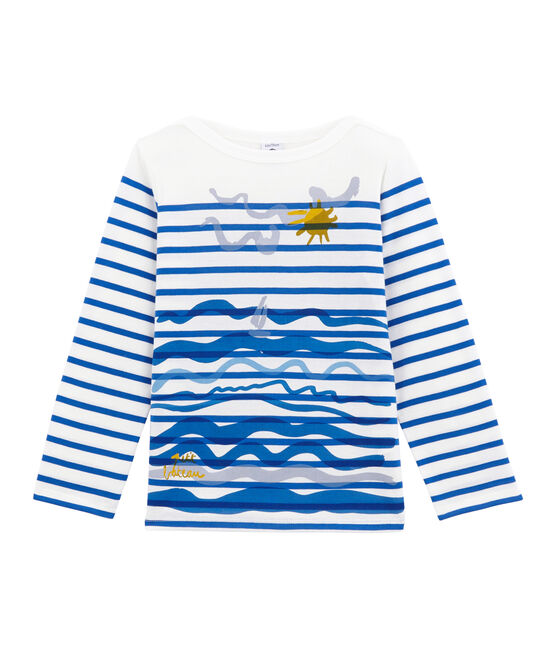 Marinière creative enfant garçon blanc MARSHMALLOW/bleu PERSE
