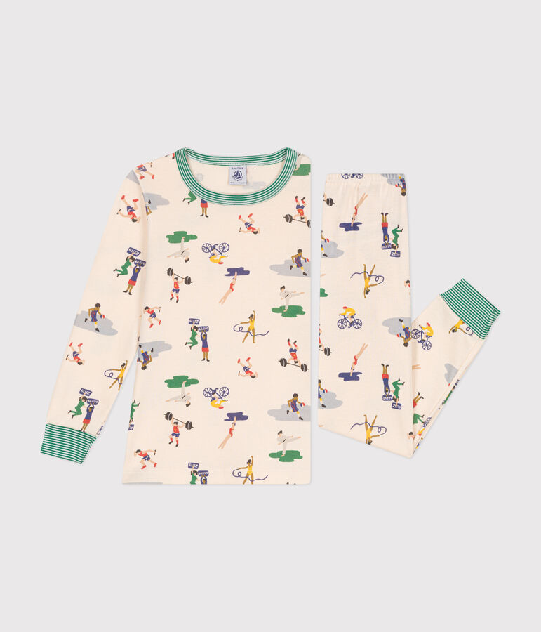 Katoenen pyjama met multisportprint voor kinderen ecru/multicouleur