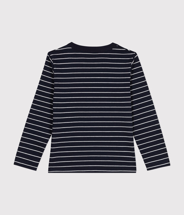 Tee-shirt manches longues en coton enfant gar&ccedil;on bleu/blanc