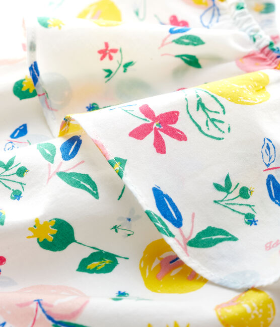 Combinaison courte en popeline bébé fille blanc MARSHMALLOW/blanc MULTICO
