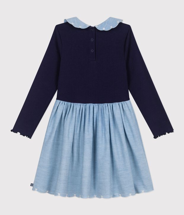 Katoenen kinderjurk met lange mouwen in twee materialen SOIR