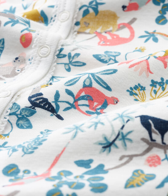 Pyjama van ribstof voor babymeisjes wit MARSHMALLOW/wit MULTICO