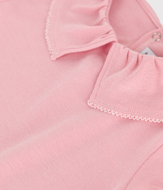 Katoenen T-shirt met korte mouwen en effen kraagje voor kinderen roze CHARME