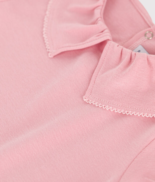 Tee-shirt enfant en coton manches courtes &agrave; col uni rose