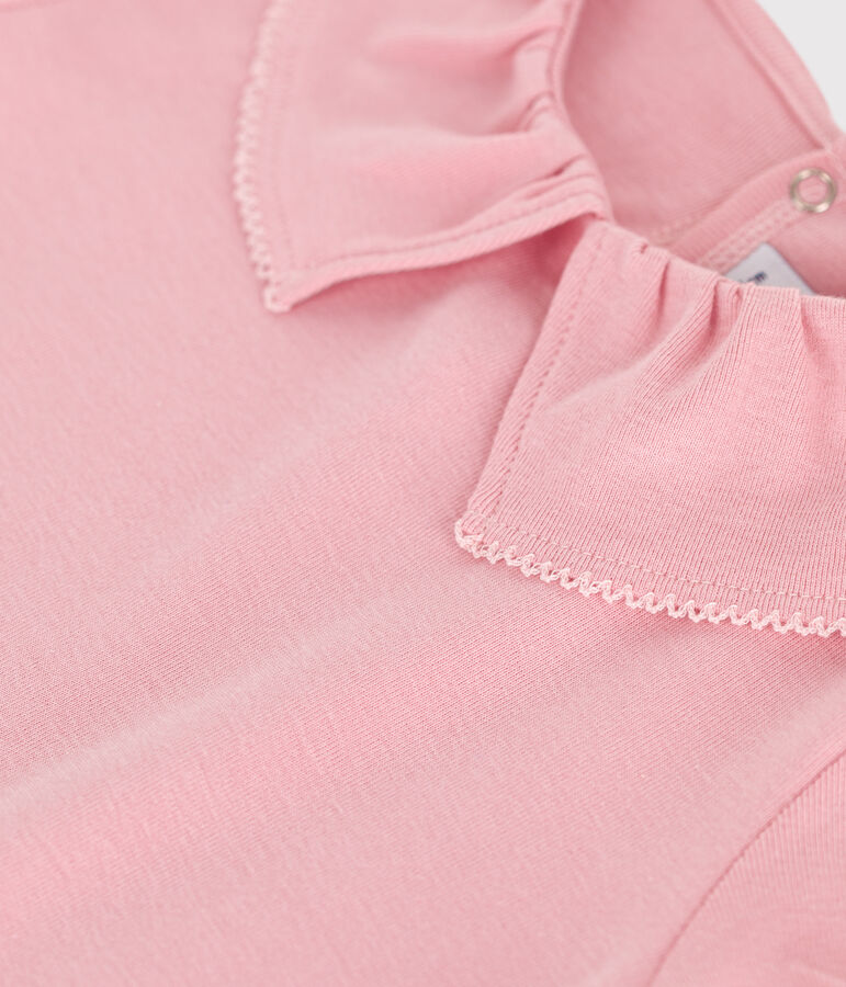 Teeshirt enfant en coton manches courtes &agrave; col uni rose CHARME