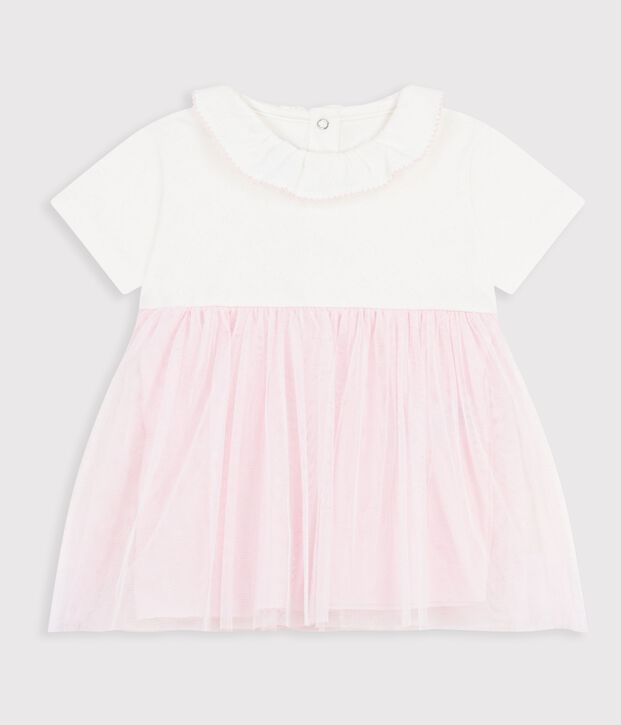 Babyjurkje met korte mouwen uit twee materialen roze/roze