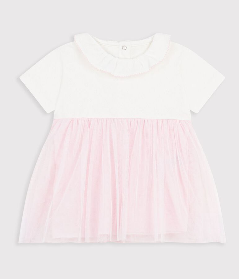 Babyjurkje met korte mouwen uit twee materialen roze/roze