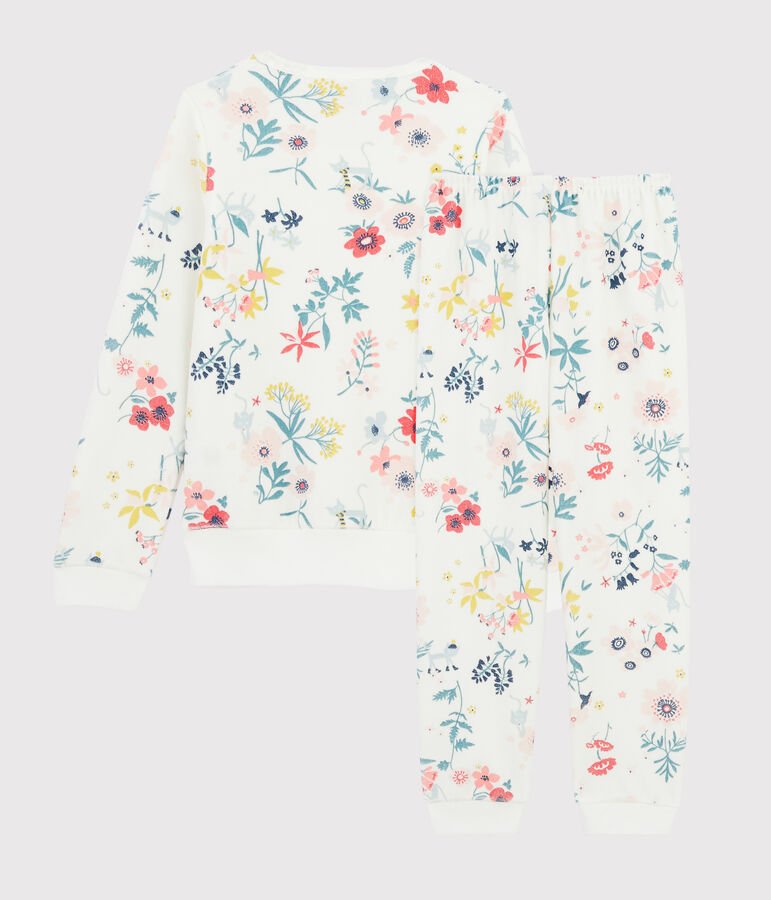 Meisjespyjama van fluweel met bloemen wit MARSHMALLOW/wit MULTICO