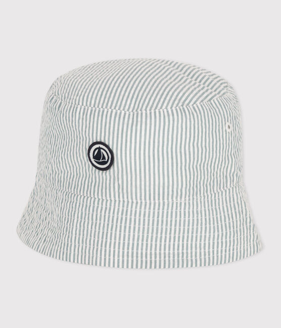 BOB EN COTON SEERSUCKER VERT ENFANT GARCON blanc MARSHMALLOW/bleu BRUT