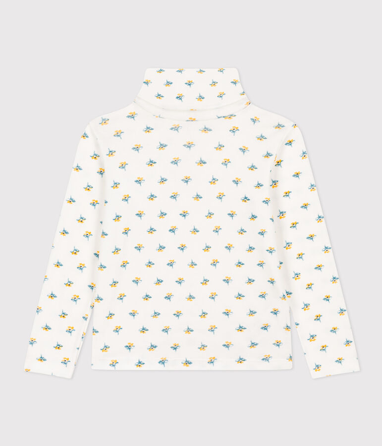 Sous-pull imprim&eacute; fleuri en coton enfant fille blanc/multicouleur