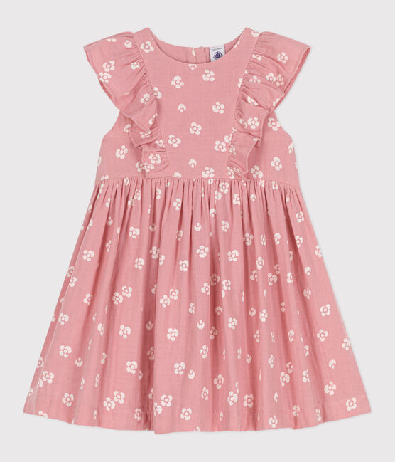 Mouwloze katoenen kinderjurk met bloemenprint roze CHARME/wit MARSHMALLOW