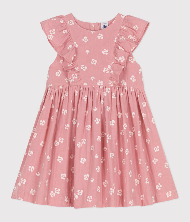 Robe sans manches enfant en coton fleurie rose/blanc