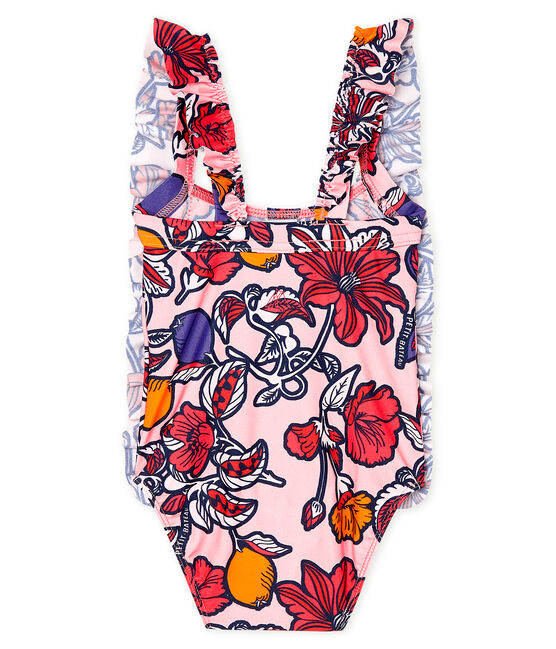 Maillot de bain 1 pièce écoresponsable bébé fille rose MERVEILLE/blanc MULTICO