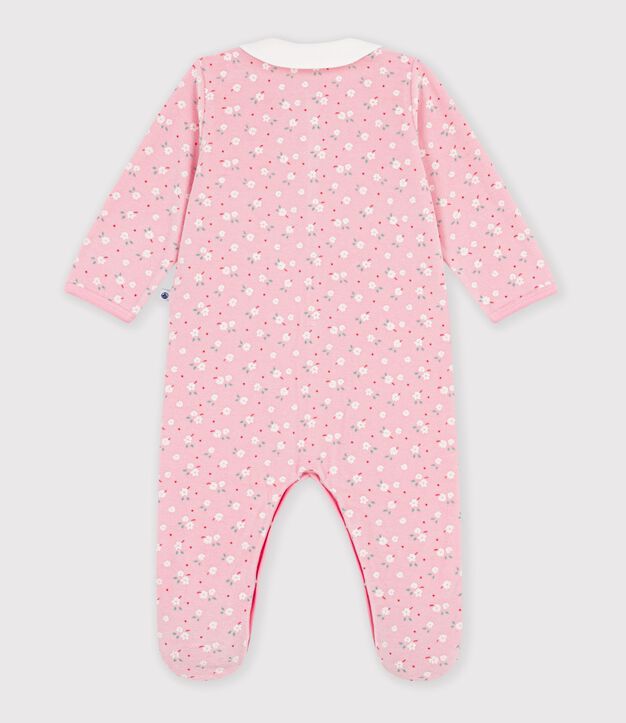 Babypyjama van fluweel met kraagje en bloemenprint roze/multicouleur