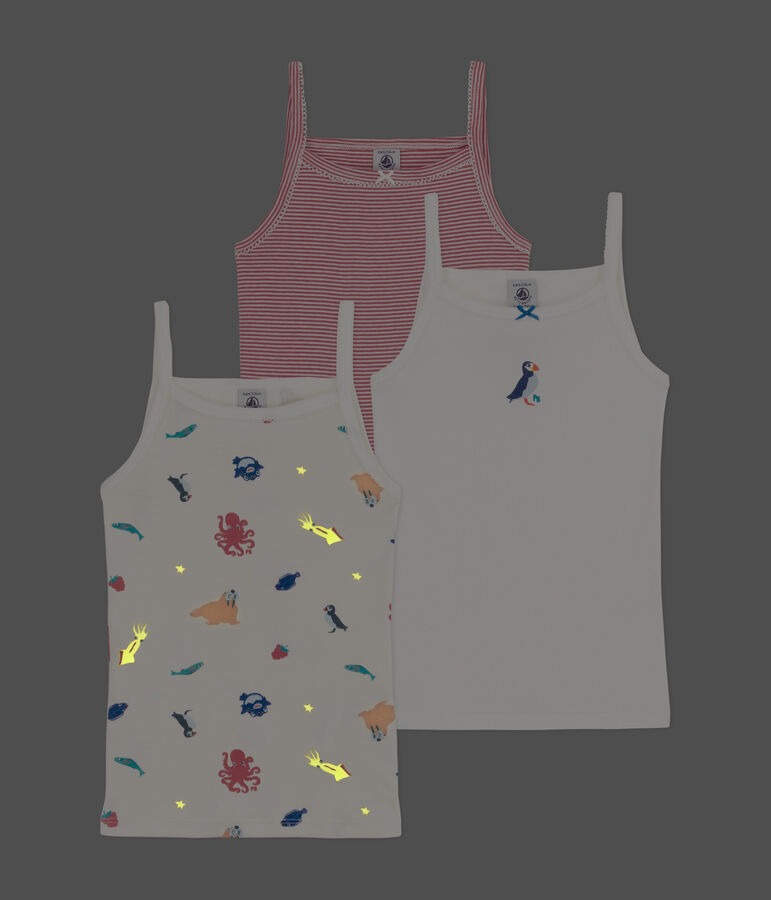 Set van 3 katoenen meisjeshemdjes met bandjes multicouleur