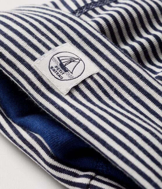 Stralingswerende pasgeborenemuts van tweezijdige jersey blauw SMOKING/wit ECUME
