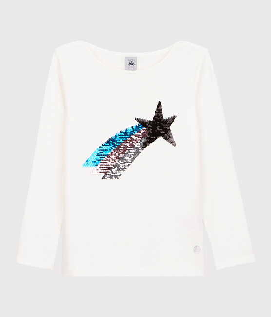 Tee-shirt manches longues en coton enfant fille blanc MARSHMALLOW