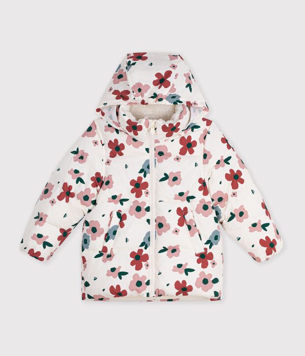 Doudoune enfant &agrave; fleurs &eacute;cru/multicouleur