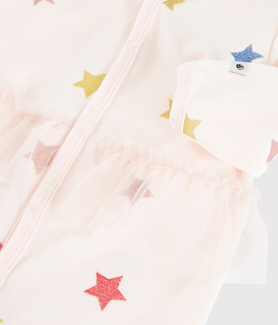 Fluwelen slaappakje met sterren voor baby meisje roze FLEUR/wit MULTICO