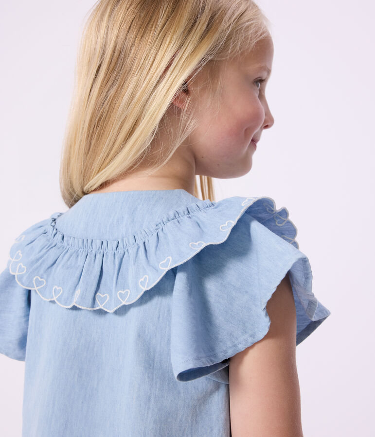 Blouse enfant en coton manches courtes unie bleu BLEU CLAIR