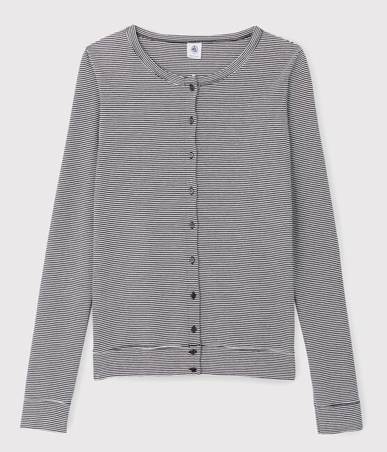 Cardigan iconique en coton rayé Femme bleu SMOKING/blanc MARSHMALLOW