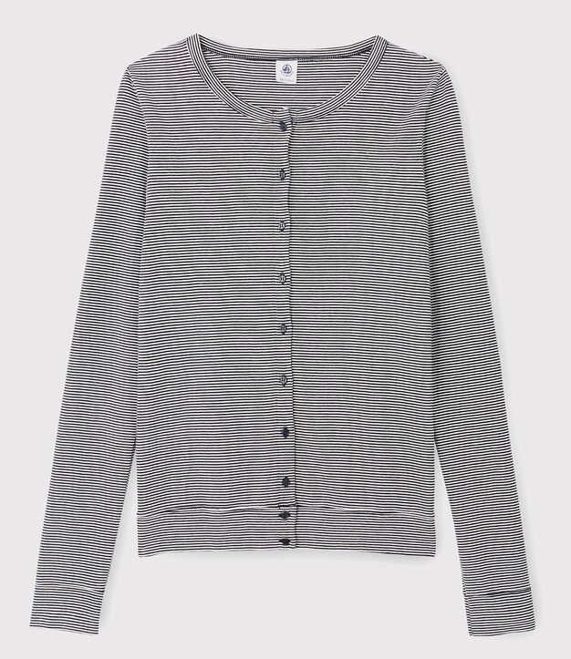 Iconisch gestreept katoenen Dames cardigan blauw/wit