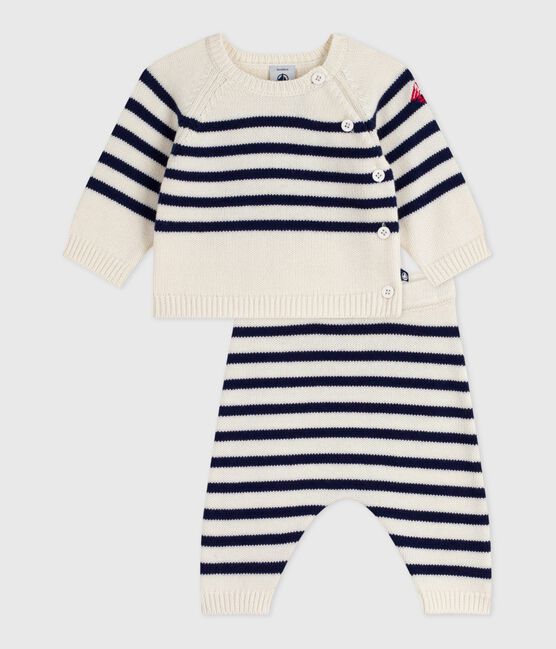 Tweedelig gebreid setje met marinestrepen blauw MARSHMALLOW/ SOIR