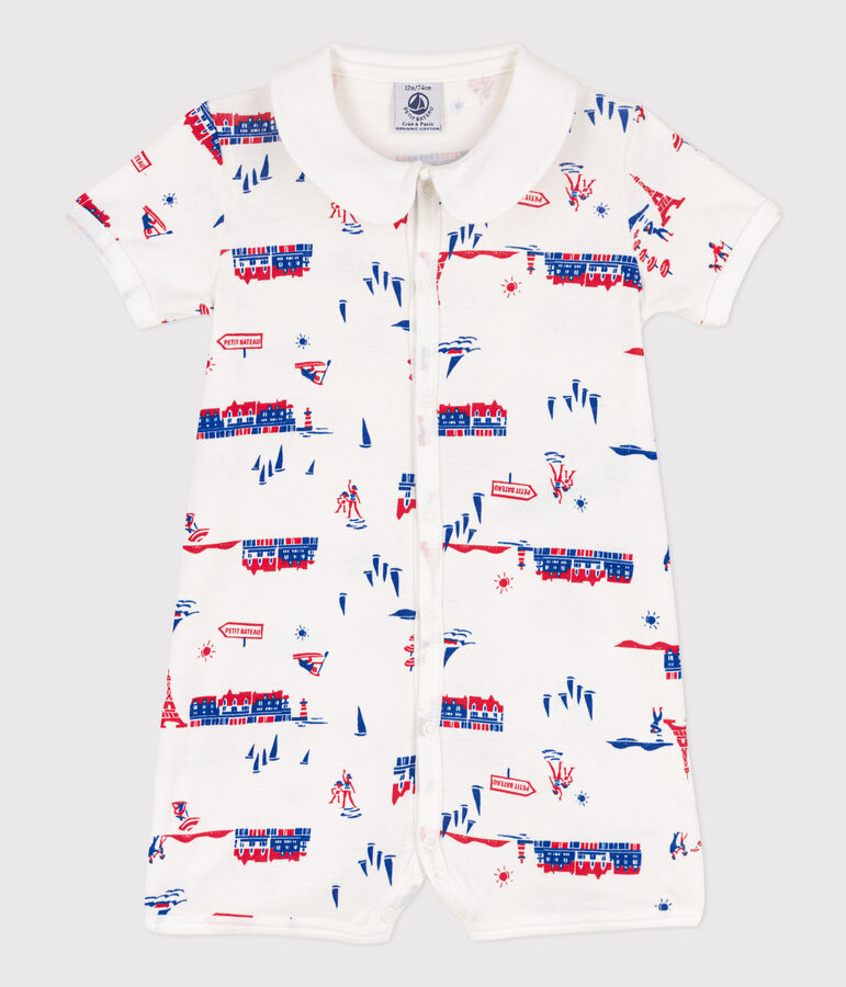 Kort katoenen babypakje in het thema 'Parijs' wit/multicouleur