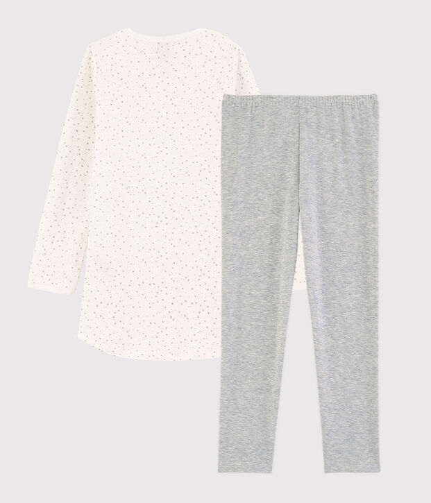 Chemise de nuit &eacute;toil&eacute;e avec legging petite fille en tubique blanc/gris
