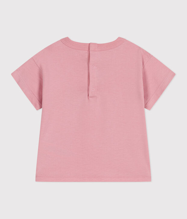 Tee-shirt b&eacute;b&eacute; en coton &agrave; manches courtes uni rose