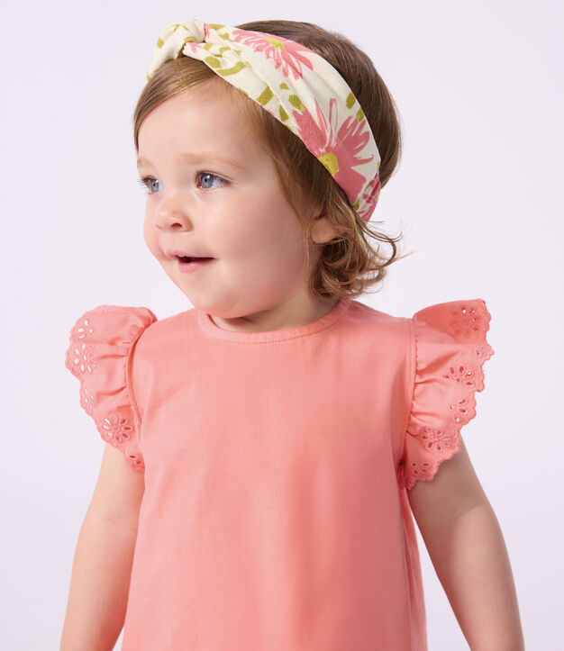 Bandeau b&eacute;b&eacute; fille en cr&eacute;pon imprim&eacute; fleuri blanc/multicouleur