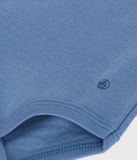 Katoenen body met korte mouw en Peter Pan-kraagje voor baby's blauw BEACH