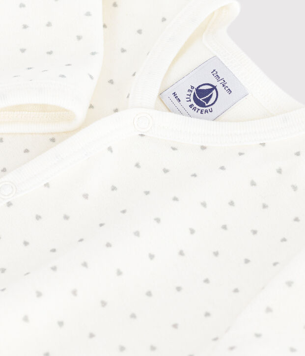 Fluwelen babypyjama met print van kleine hartjes wit/grijs