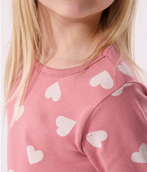 Pyjama en coton imprim&eacute; motif c&oelig;ur enfant rose/blanc