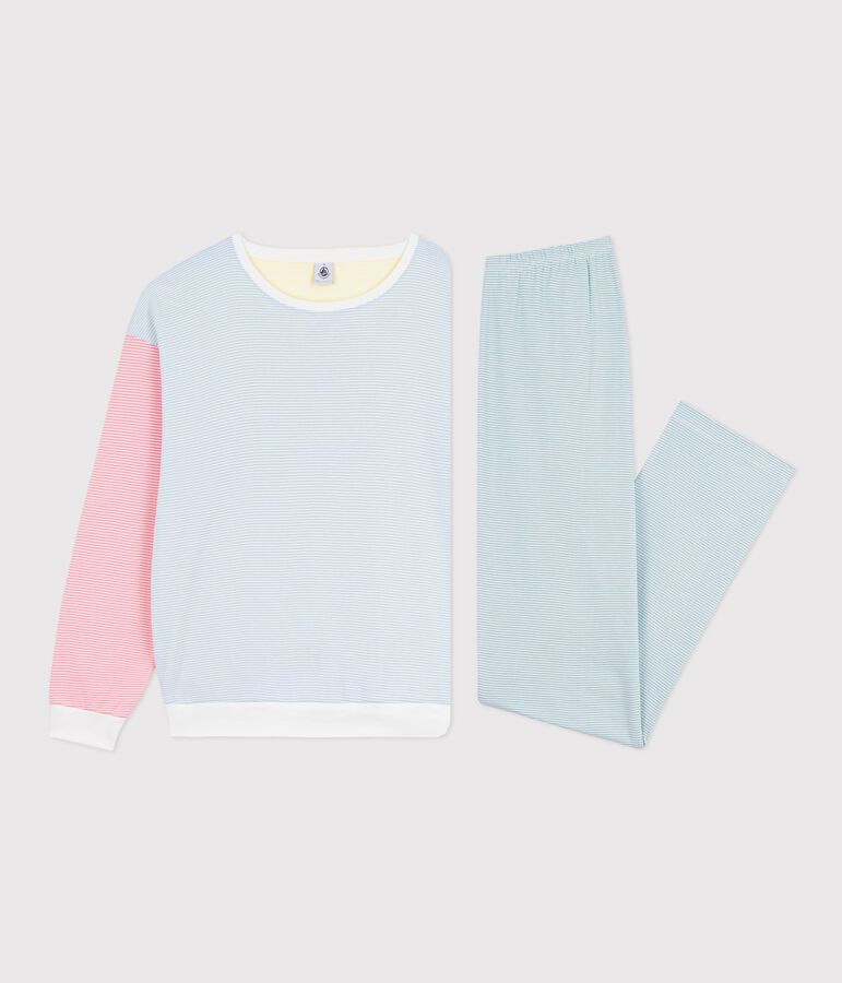 Pyjama femme en coton &agrave; rayures blanc MARSHMALLOW/blanc MULTICO