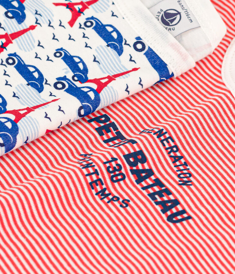 Set van 2 gestreepte katoenen meisjes- en jongenspyjama's met Parijsmotief. variante 1