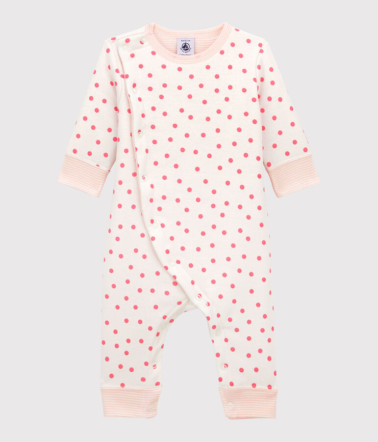 Combinaison ouatin&eacute;e sans pieds b&eacute;b&eacute; en coton blanc/rose