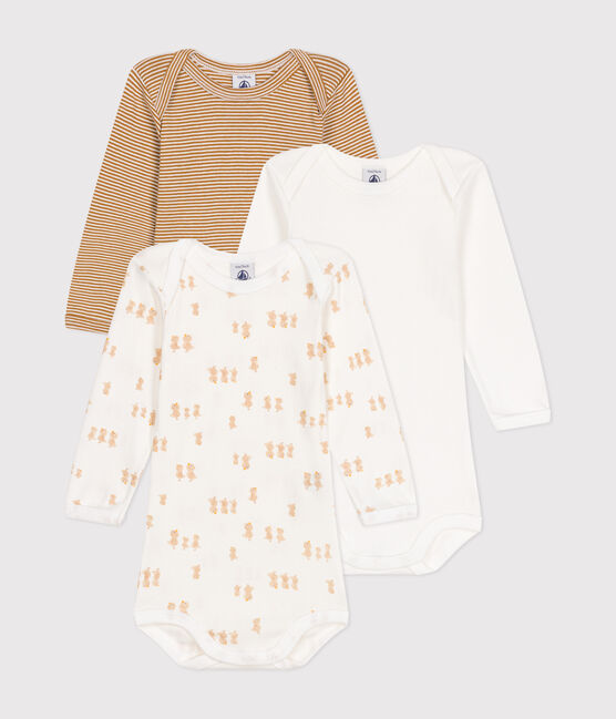 Set van 3 katoenen babybody's met lange mouw en kuikentjesprint variante 1