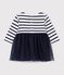 Gestreepte jurk met lange mouwen van twee materialen voor baby's wit/multicouleur