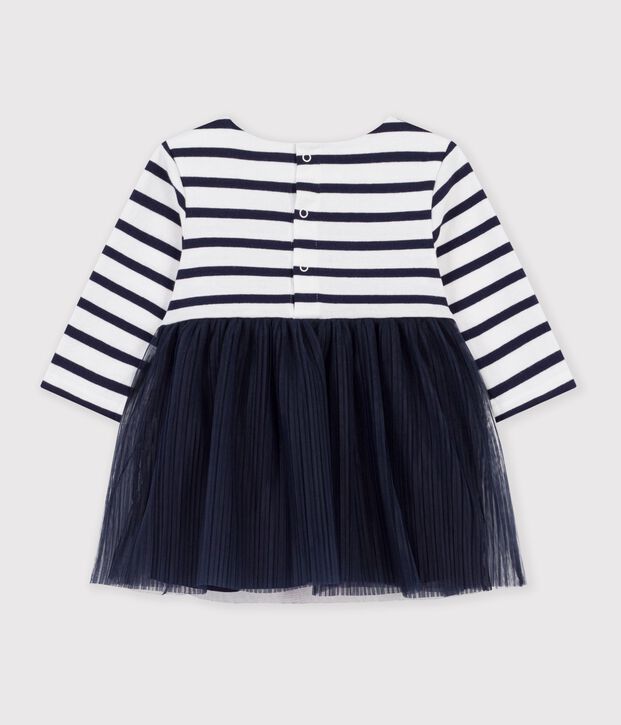 Gestreepte jurk met lange mouwen van twee materialen voor baby's wit/multicouleur