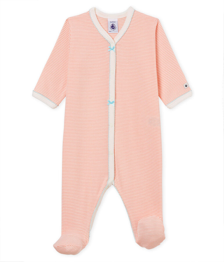 Pyjama van ribstof voor babymeisjes roze ROSAKO/wit MARSHMALLOW